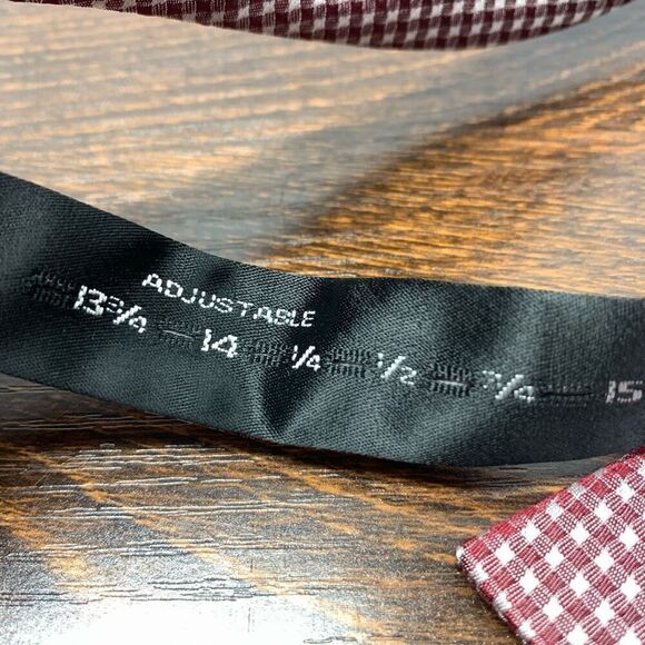 The Tie Bar Men's Gingham Check Silk Bow Tie Red Adjustable - Picture 3 of 5
